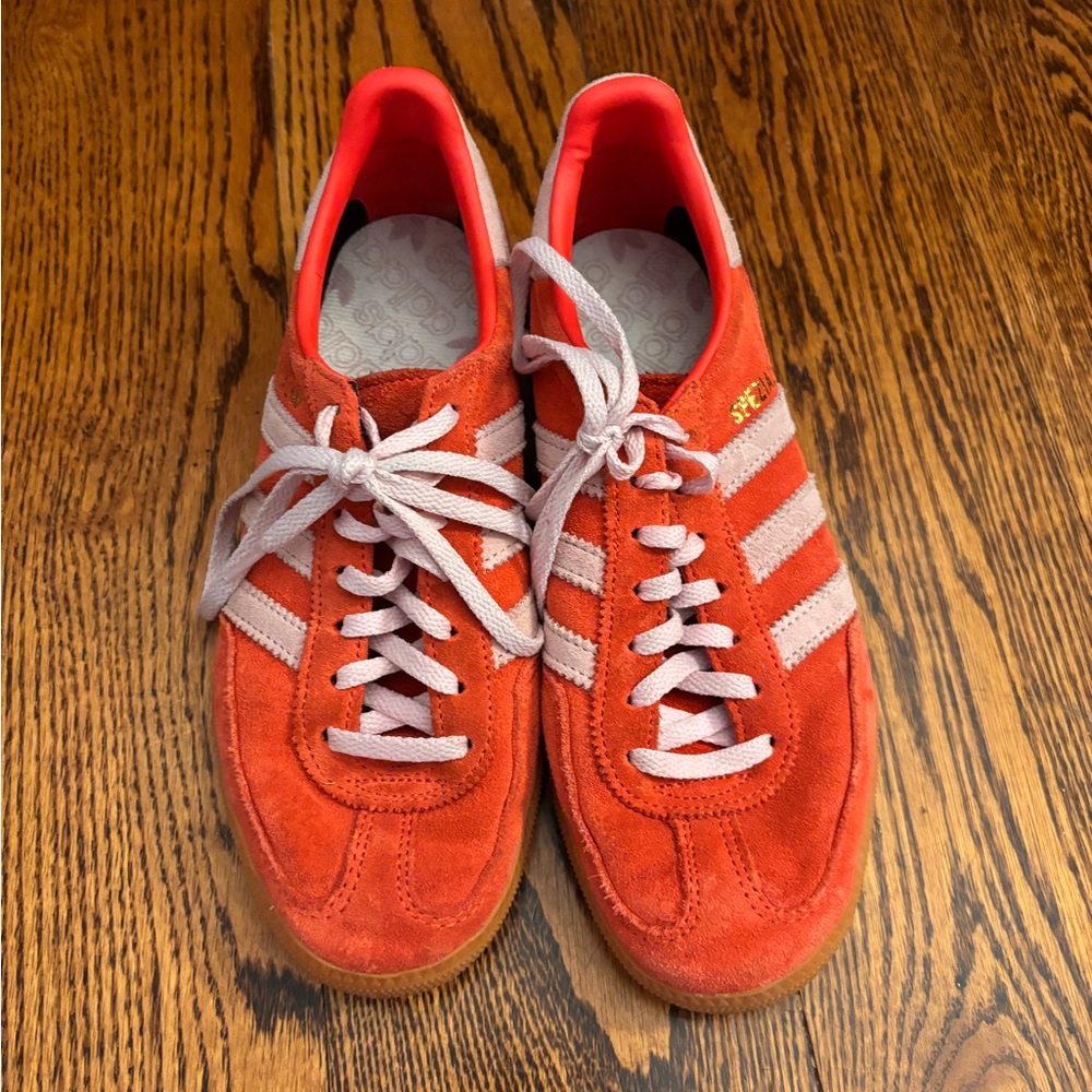 Adidas Handball Spezial Red and Pink Suede Sneakers
